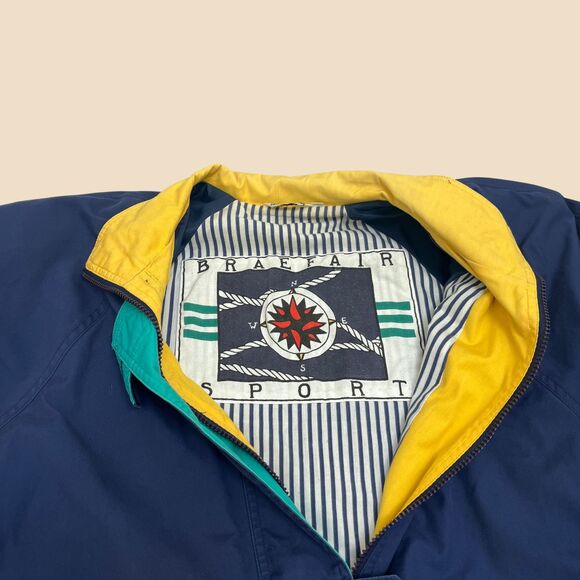1990s small nautical jacket by Braefair Sport, womens blue & teal pea coat - Picture 8 of 10